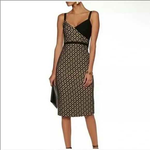 Cinq A Sept NWT Sera Sheath Dress Size 0 Black Camel Printed Sleeveless Evening